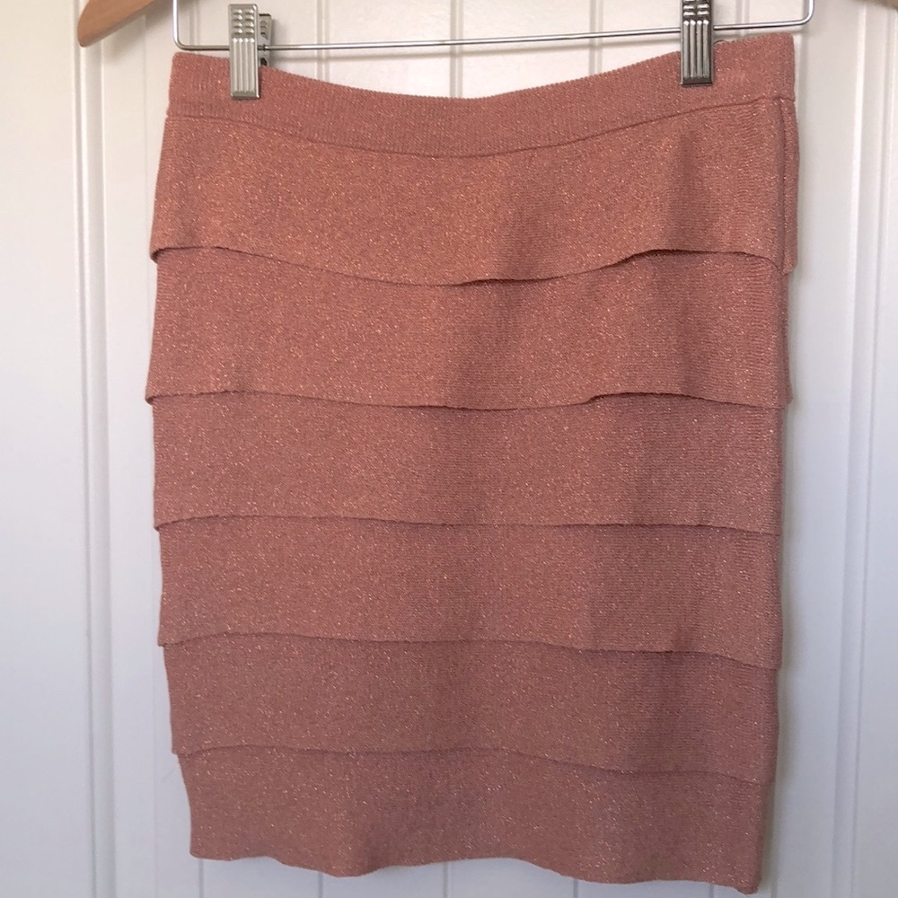 NWOT BCBG ROSE GOLD SHIMMER KNIT SKIRT BODYCON
